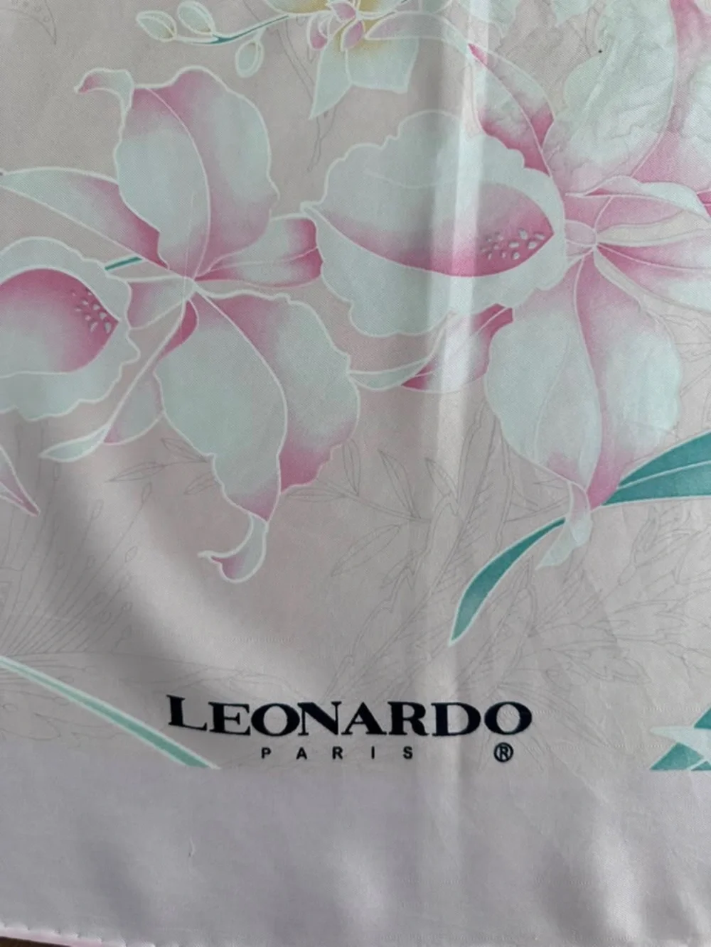 Leonardo Paris Silk Scarf Pink Beige Hand Rolled Made in France